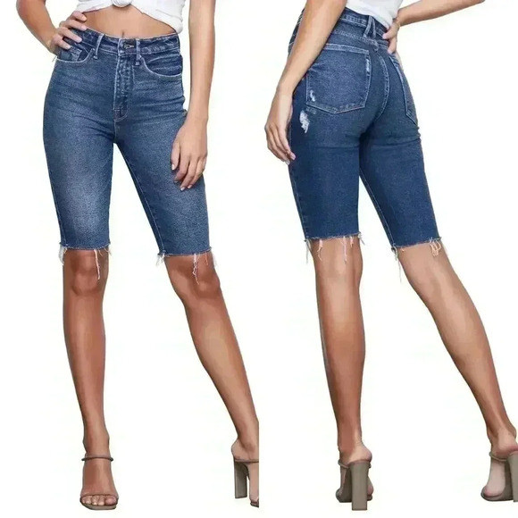Good American High Waist Denim Bermuda‎ Shorts